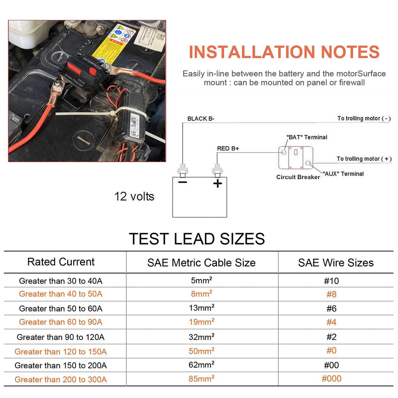 60 Amp Circuit Breaker with Manual Reset Waterproof Inline Fuse Inverter for Marine Trolling Motors Boat ATV Manual Power, Suface Mount, 12V-48V DC 60A+Terminal