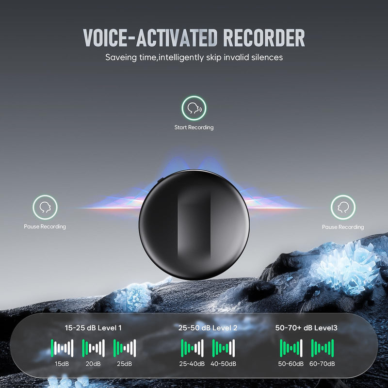 64GB Digital Magnetic Voice Recorder with DSP 5.0 AI-Intelligent Noise Cancellation, 4800Hrs Voice Activated Recorder, Smart Tap Recording Device Portable for Lectures Meetings Interviews Classes