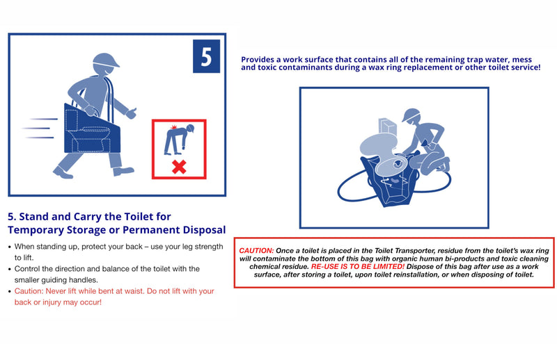 Toilet Bag - Lift, Carry, Store, Service & Remove Toilets | Professional Plumber Carrying Bag | Plumbing Tools & Parts - Flapper, Fill Valve, Flush Handle, Snake, Repair Kit & Wax Ring Plain White Bag