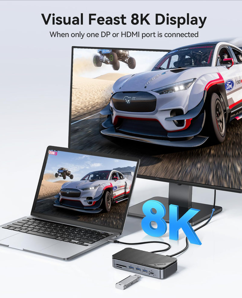 ORICO 12-in-1 USB C Hub with M.2 SSD Enclosure 10Gbps, Tool-Free USB C Docking Station with Built-in Fan, HDMI, DP, Gigabit Ethernet, 100W PD, SD/TF, Audio/Mic, USB A & Type C for Laptop Mac-M2P11