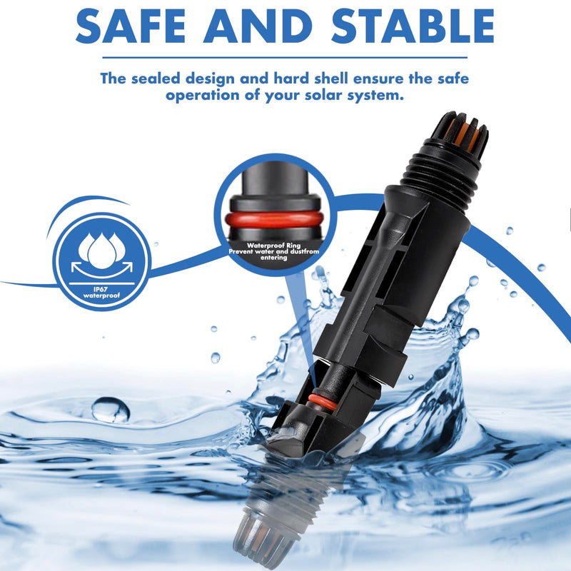 16 PCS Solar Panel Connectors, Male/Female IP67 Waterproof 1000V 30A Solar Cable Connectors (8 Pairs) with 2 Spanners（10AWG） 8 Pairs