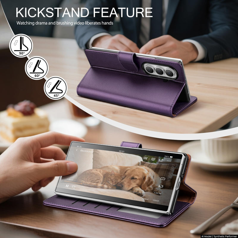 for Samsung Galaxy Z Fold8 Ultra Wallet Case with Credit Card Holder Slots,RFID Blocking PU Leather Flip Kickstand,Women & Men Shockproof Cover Folio Phone Case for Fold 8 Ultra,Dark Purple Dark Purple for Galaxy Z Fold 8 Ultra