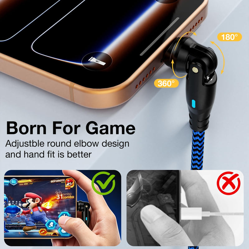 USB C Magnetic Charging Cable, 60W Type C Magnetic Phone Charger Cable | [4 Pack, 1ft+3ft+3ft+6ft] 7 Pin Type C Charger Fast Charging USB C to USB C Cable 360 Rotation for Laptop Smartphone Tablet Blue