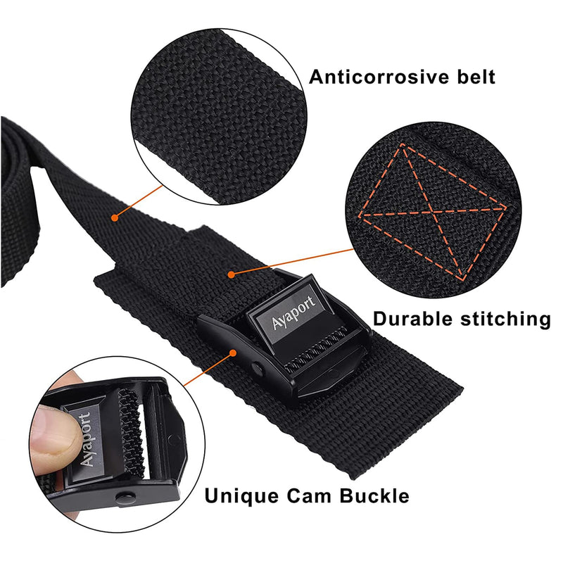 Ayaport Adjustable Cam Buckle Lashing Straps 6ft 4pack Tie Down Straps 1" x 6' Black