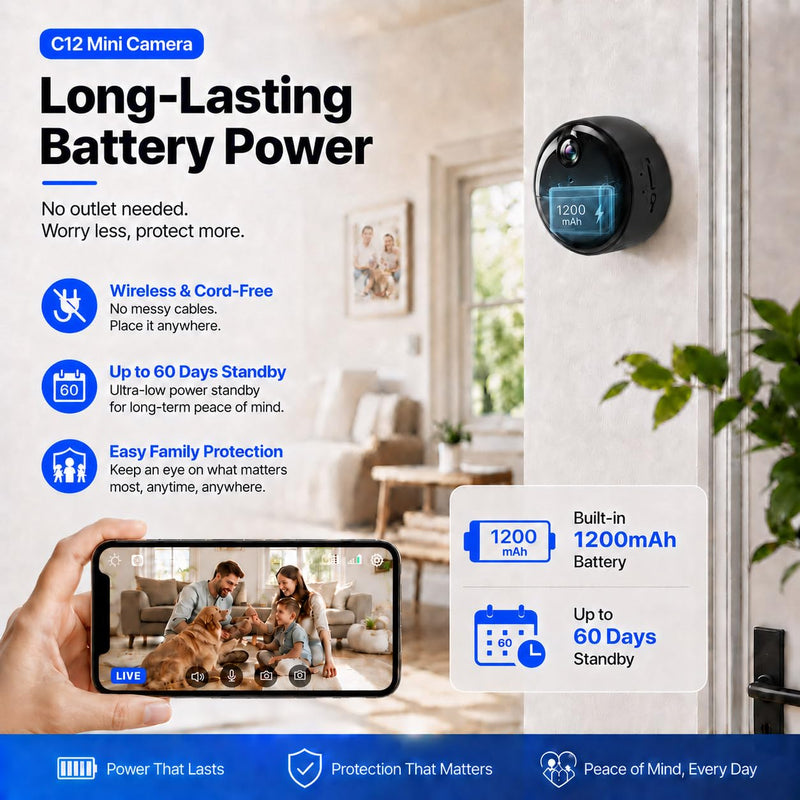 4K Mini Indoor Security Camera Wirless Nanny Cam with 60-Days Battery Life | Auto Night Vision, Motion Detection & Alerts, Local Storage, Live Remote Viewing for Pet, Baby, Nanny and Home Security