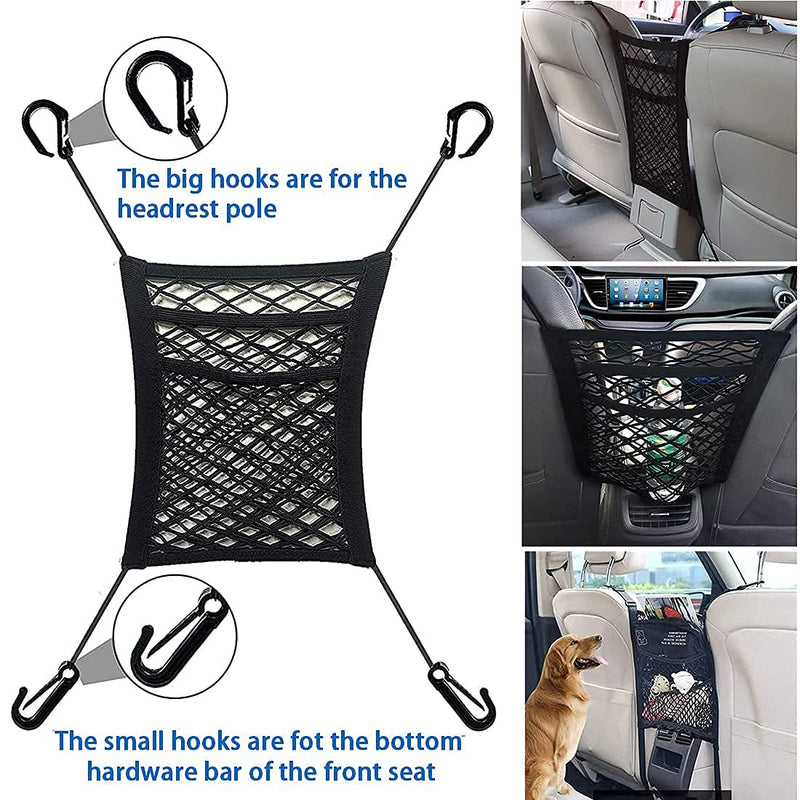 3-Layer Car Mesh Organizer, Seat Back Net Bag, Barrier of Backseat Pet Kids, Cargo Tissue Purse Holder, Driver Storage Netting Pouch（Upgrade Stretch Length）