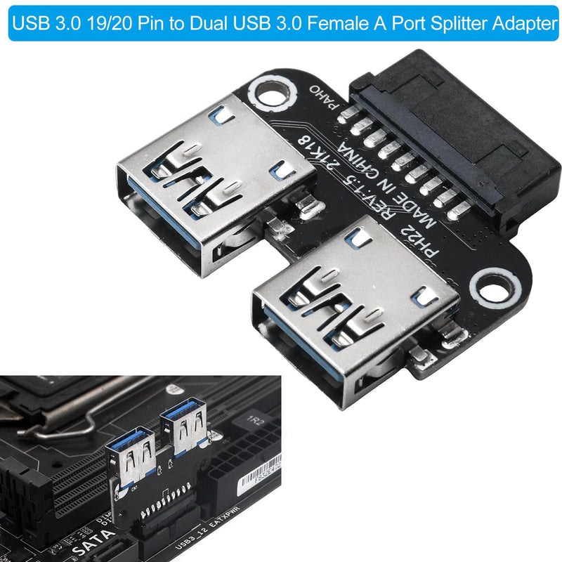2PCS USB 3.0 19/20 Pin to Dual Female A Port Splitter Adapter Internal Vertical Header Converter for Desktop PC Expansion High Speed Lossless Data Signal Transmission Multilayer Circuit Board