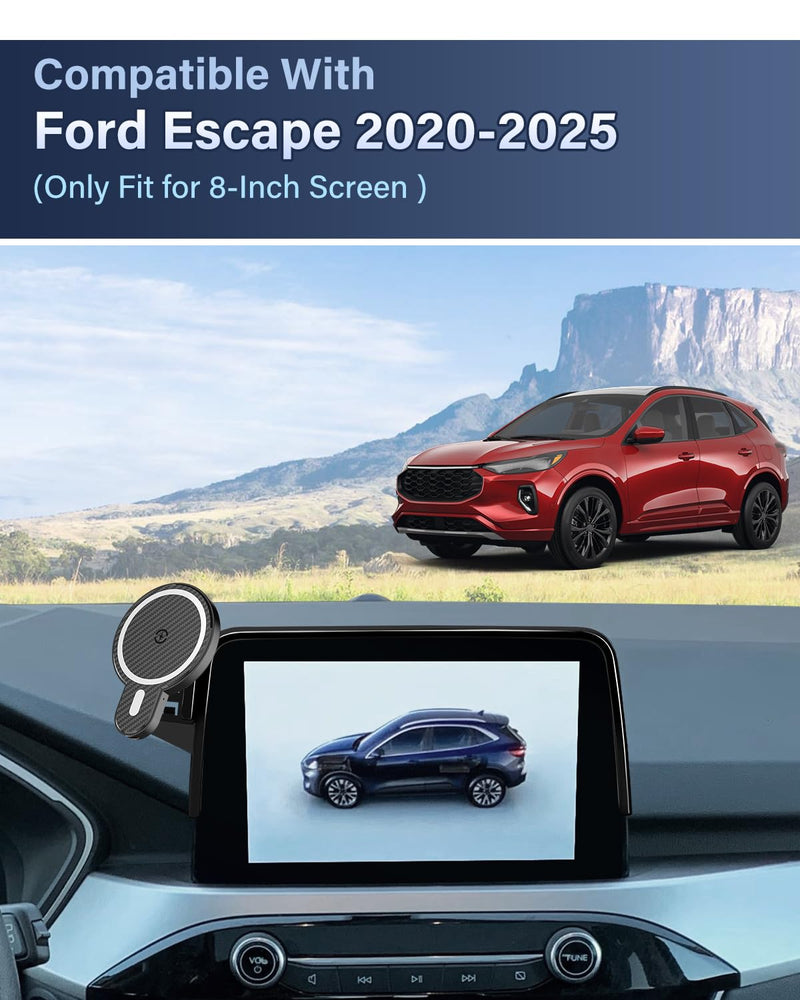 PZK Car Phone Holder for Ford Escape 2020-2025 Accessories 8-Inch Screen | Magnetic 15W Fast Wireless Charger Car Phone Mount Fixed Screen Strong Magnetic with Sunglasses Storage Box 360° Rotation Escape 2021-2025 Magsafe+ Wireless Charging