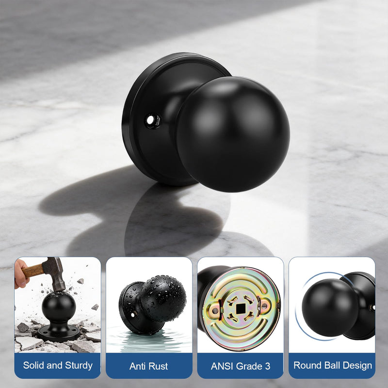 Knobonly 4 Pack Single Side Dummy Door Knob, Matte Black Non-Turning Indoor Door Knob, Closet Door Knobs, Stainless Steel