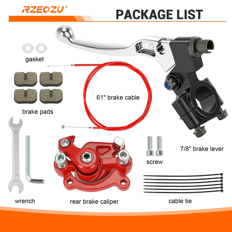 Mini Bike Brake Lever Kit Replacement for Coleman Minibike CT100U CC100X Motovox MBX10 MBX11 Monster Mega Moto 80cc 105cc Baja Doodlebug DB30 GMB100 79cc 100cc Parts with Rear Brake Caliper Red