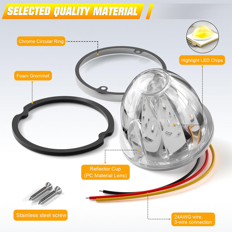 BJZ 4Pcs White Watermelon LED Strobe+Constant Marker Lights Dual Function Watermelon-Shaped Side Marker Clearance Tail Top Cap Roof Lights for Trailer Truck Semi-Trailer Heavy-Duty Truck Bus Van 4 Pack