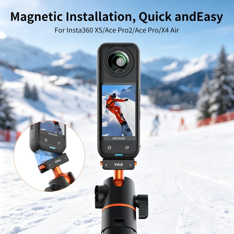 VRIG 2-in-1 Tripod for Insta 360 Ace Pro 2 with Quick Release Adapter Mount | 55" Selfie Stick Tripod Extension Rod (1/4" Screw + Magnetic Base) Compatible with Insta 360 X5, X4 Air, Ace Pro Accessories