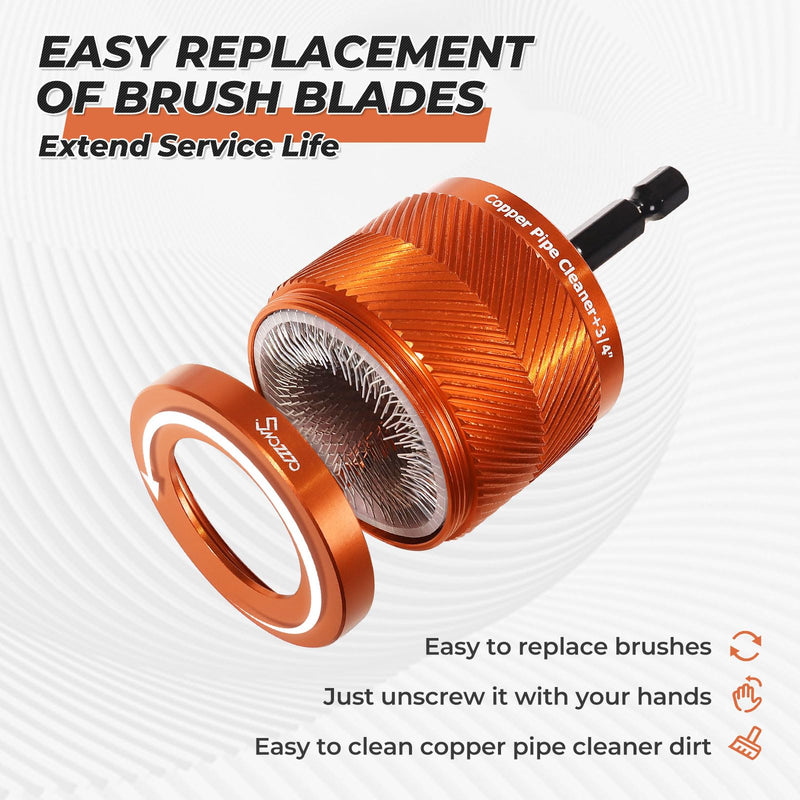 1/2" & 3/4" & 1" Metal Copper Pipe Cleaner Set,with 1/4 Hex Shank,Each Additional 2PCS Replaceable Blades are Provided,for Cleaning Rust, Stains, Paint on Copper Pipes and Various Metal Pipes 1/2" & 3/4" & 1"