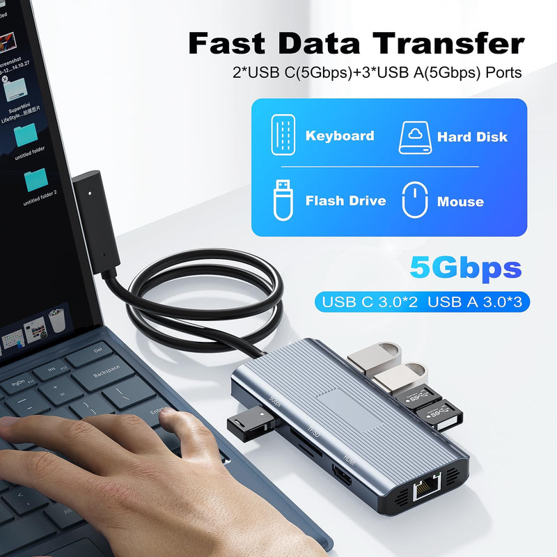 10 in 1 Microsoft Surface Docking Station-Surface Dock with HDMI Ethernet SD/TF Slot 3*USB 3.0+2*USB C 3.0+1*USB C PD,Docking Station for Surface Pro 11/10/9/8/X/7/6/5, Surface Laptop, Surface Book