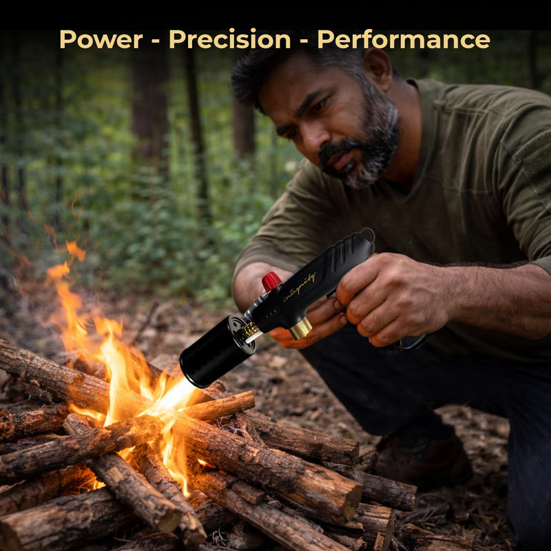 inZaynity® Propane Torch Gun for Grill & BBQ - High Power Handheld Blow Torch with Adjustable Flame & Safety Lock - Portable Fire Starter for Cooking, Searing,Charcoal & Outdoor Use(Tank Not Included)