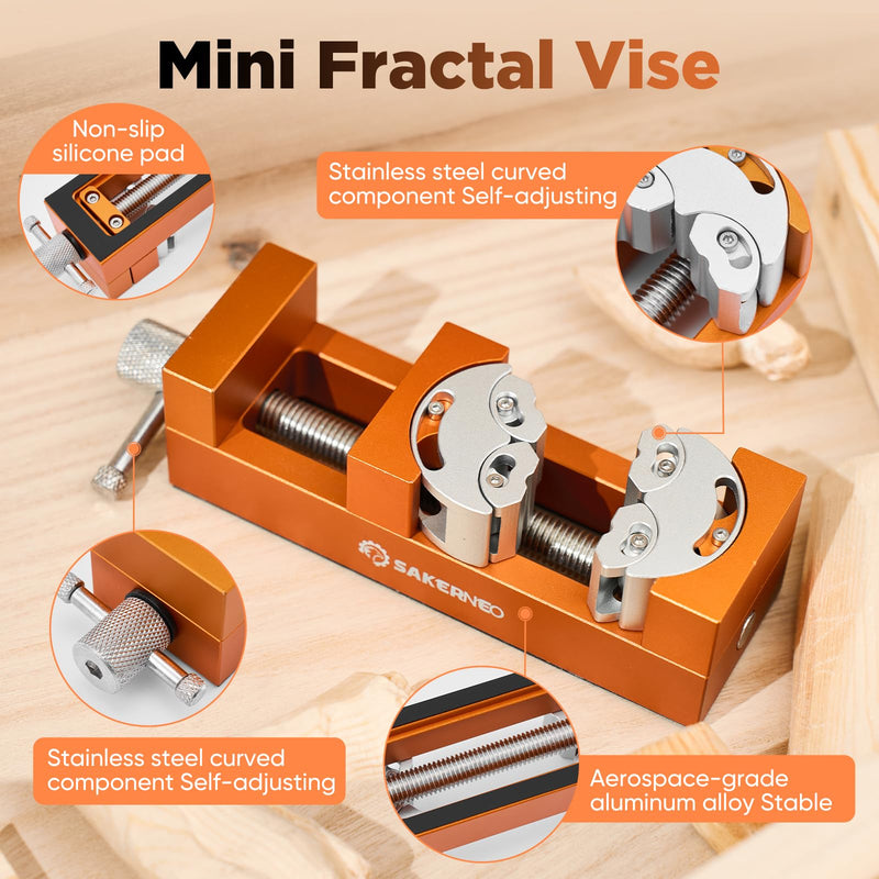 SakerNeo Fractal Vise, Mini Vise Clamp, Self-Adjusting Drill Press Bench Vice, CNC-Machined Aluminum Alloy Jaw Clamp for Irregular Shapes on Home Improvement, Workbench, DIY, Woodwork (Orange) Orange