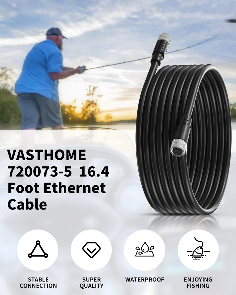 VASTHOME for Humminbird 720073-5 AS EC 15E - 16.4FT Ethernet Cable, Fit with Helix 15, 12, 10, 9, 8, 7, APEX 19, 16, 13, Xplore 12, 10, 9, Solix (15, 12, 10) G3, Onix, Ion, and 11, 9, 8, 7xxci Models