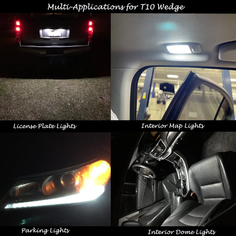 Alla Lighting T10 Wedge 194 168 2825 W5W LED Bulbs, 6000K White License, Reverse, Trunk, Marker, Parking, Door, Map, Dome Lights Lamps, 360° Light 4014 18-SMD Super Bright 558 161 175