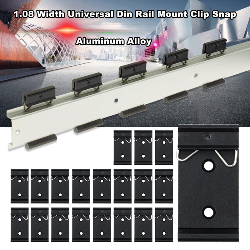 CNQLIS Din Rail Mount Clip, 1.02" Width DIN Rail Mounting Clip Snap in Universal Mounting Bracket, 20Pcs Black Aluminum Alloy Relay Clip for 35mm Din Rail Switches and Injectors 1.02 inch 20