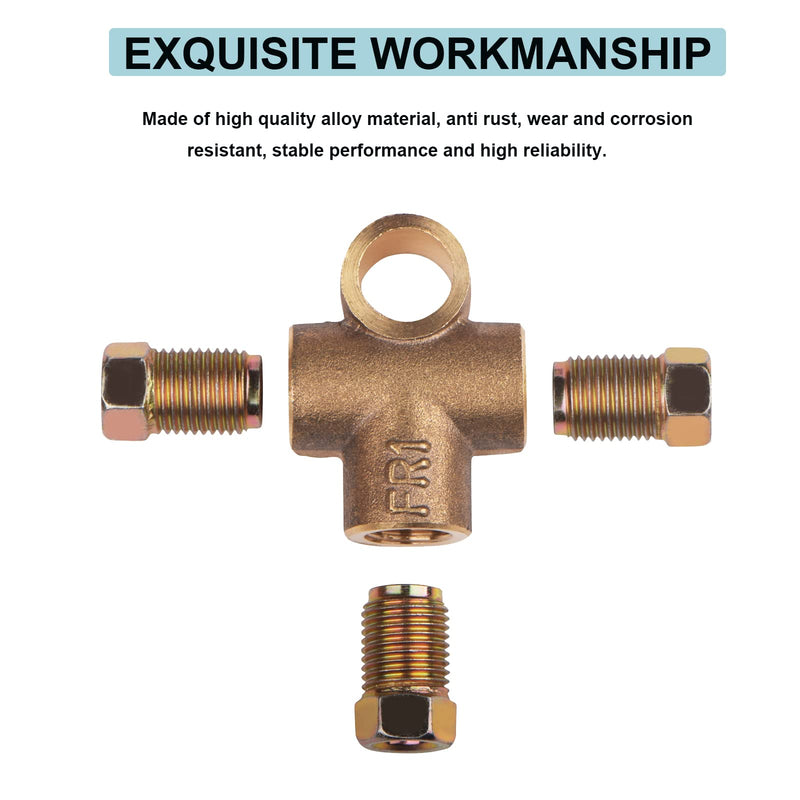 2 Pack 3 Way T-Shape Brake Tee With 3 Male Nuts Short Union M10 3/16in Pipe 10mm, Elbow Connector Replacement Inverted Tee