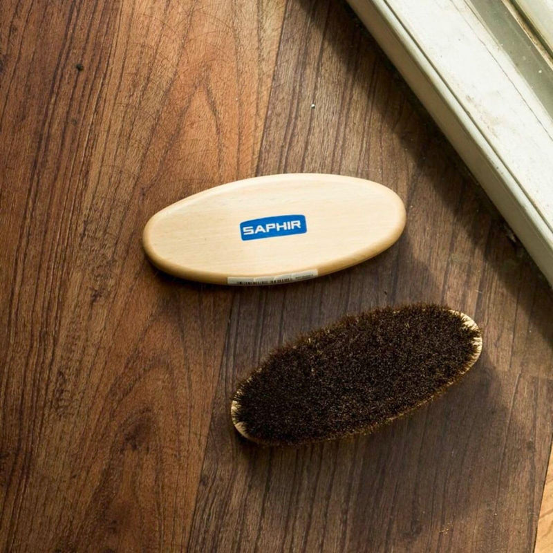 SAPHIR Oval Horsehair Brush - Shoe Polish - for Cleaning, Polishing & Buffing Leather Shoes - Brown Bristles - 5” (13.5cm)