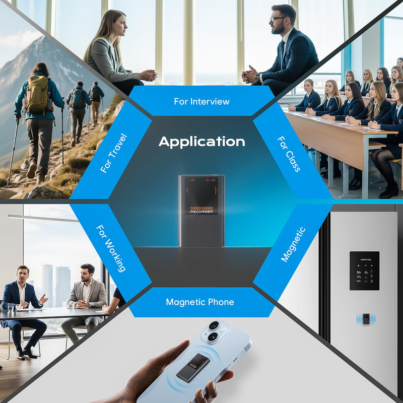 64GB(7000H) Magnetic Voice Recorder, Voice Activation & AI Noise Reduction | HD Audio Recording Device, 7000 Hours Recording Files, Slide-To-Record, Dictaphone for Classes, Interviews, Meetings 64.0 GB