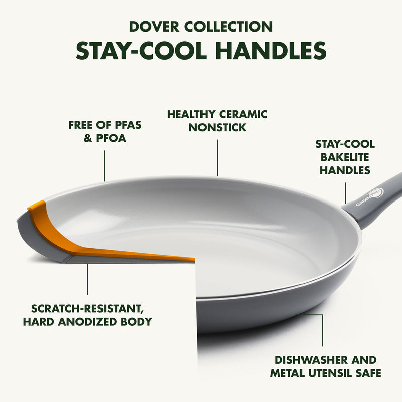 GreenPan Dover Healthy Ceramic Nonstick, 8" Frying Pan Skillet, PFAS-Free, Dishwasher Safe, Comfort Grip Handle, Grey 8" Frying Pan Skillet without Spatula Gray