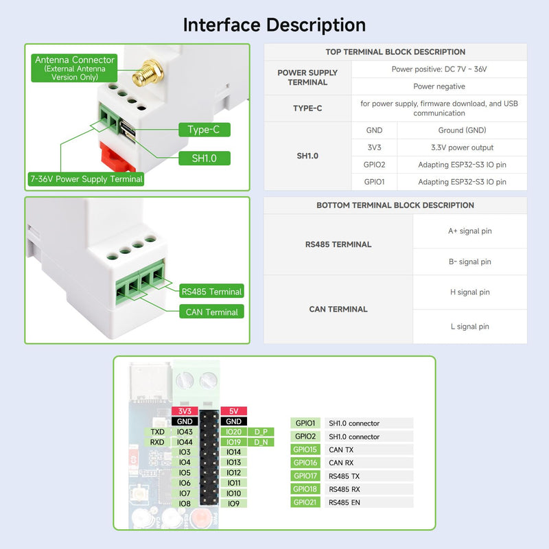 Waveshare Industrial ESP32-S3 Control Board with RS485 and CAN Interfaces | Supports Wi-Fi / BLE, Built-in Multiple Protection Circuits,power and optocoupler isolation, Safe & Stable & Reliable