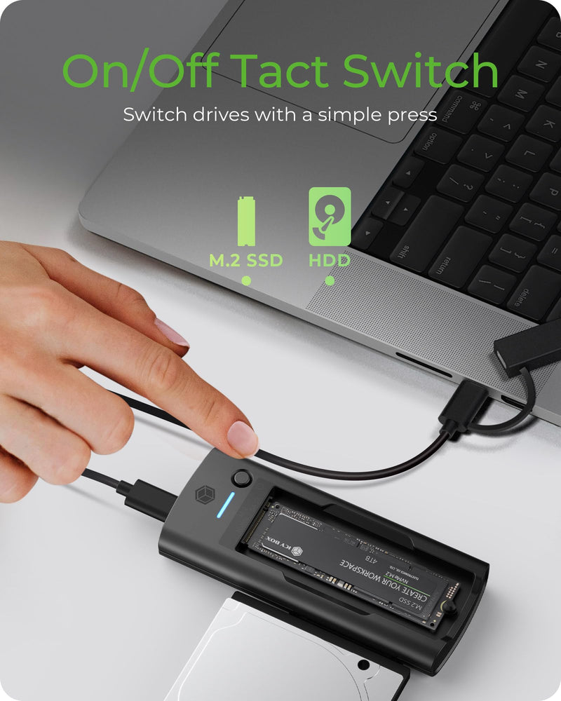 M.2 NVMe/SATA & 2.5”/3.5” Hard Drive Docking Station, ICY BOX SATA to USB Adapter, 10Gbps Hard Drive Reader for M Key & B+M Key NVMe and SATA HDD SSD Hard Drive, Tool-Free Aluminum M.2 SSD Enclosure