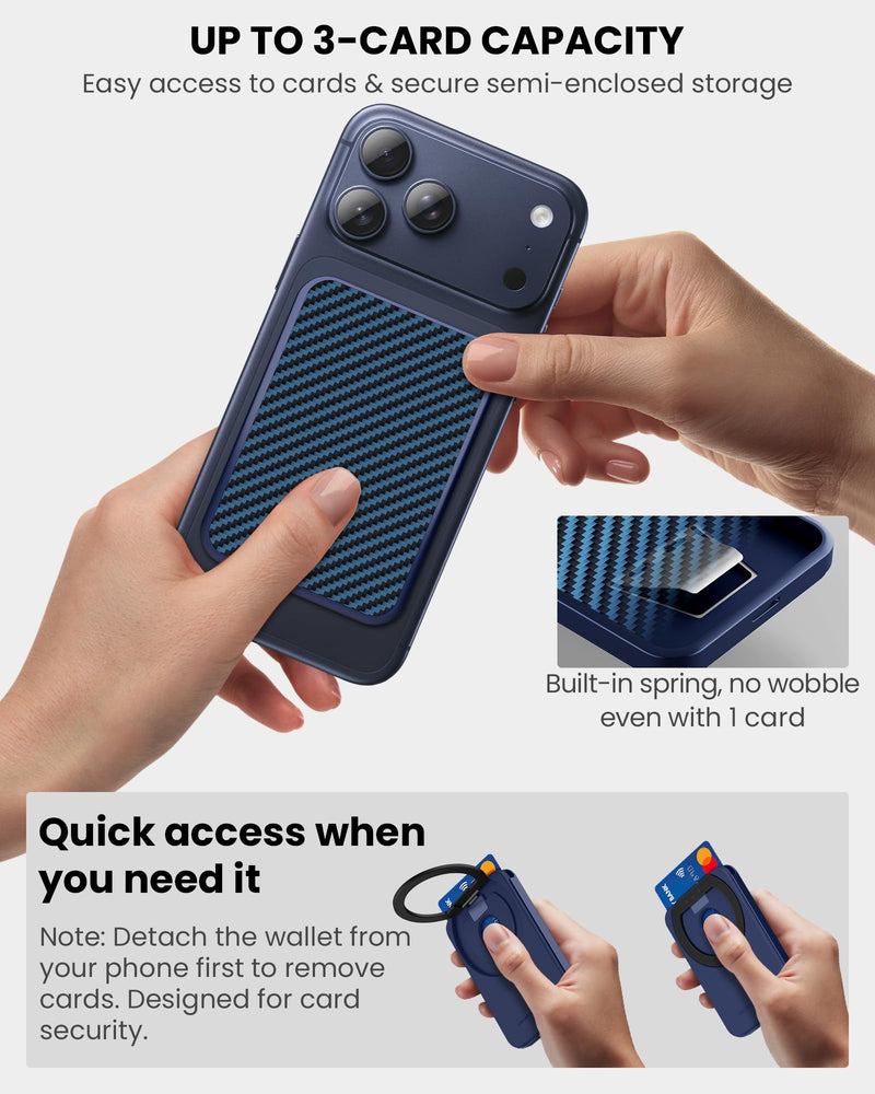 Nillkin MagSafe Wallet Stand, Hold 3 Cards, Aramid Fiber, Adjustable Stand | RFID Blocking, Men Credit Card Holder, Phone Wallet for iPhone 17 Pro/16/15/14/13/12, Fit for Samsung, MagSafe Case, Blue