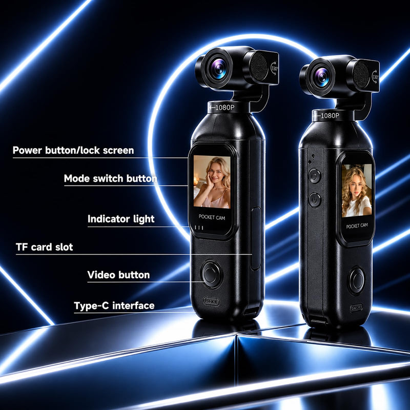 dahocamgo Vlogging Camera, Pocket Camera with 64GB Card | Audio & Video Recording, Touch Screen, 270° Rotating Lens, Charging Case Included Handheld for YouTube, Traveling, Daily Life
