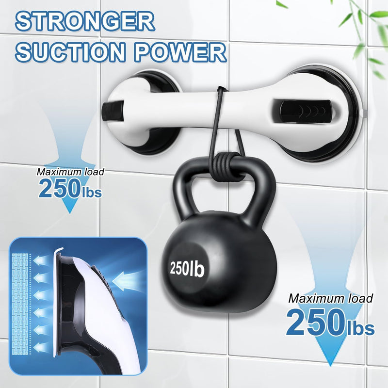 Grab Bars for Bathtubs and Showers, 2 Pack Shower Handle 12 Inch Strong Suction Shower Bar, Safety Bars for Shower Chair, Bathroom Grab Bar for Senior Black White Black/White