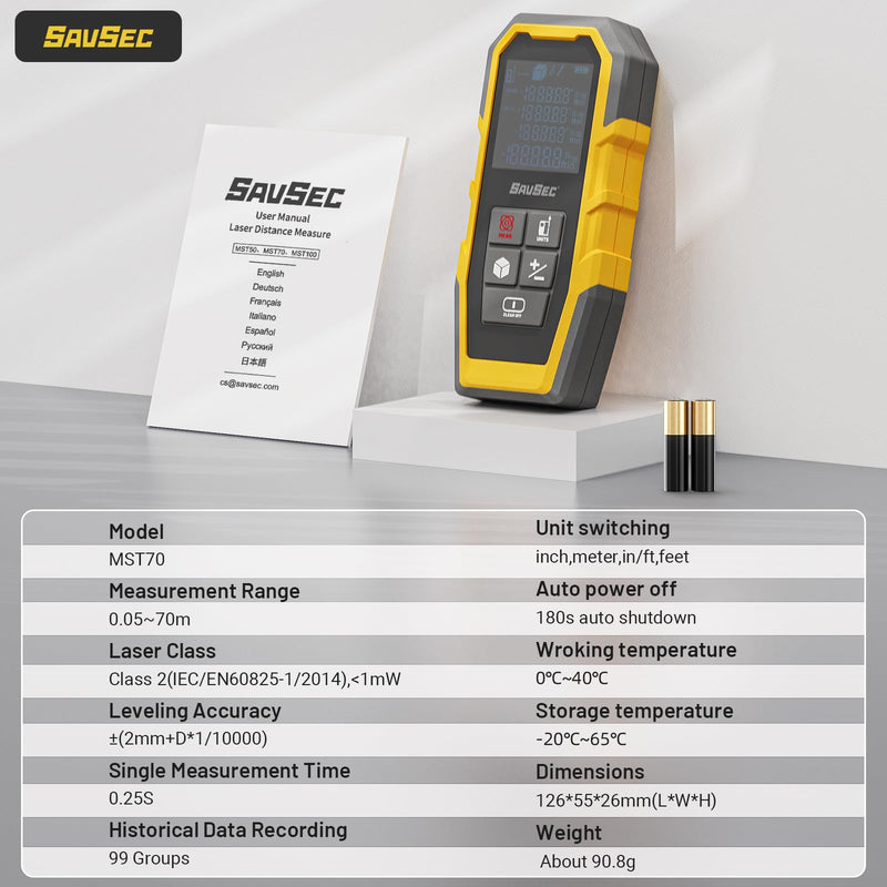 Laser Distance Meter, Digital Laser Measuring Tool with 4 Unit Switching, 1/16in Accuracy, Measuring Distance/Area/Volume/Pythagorean 229FT