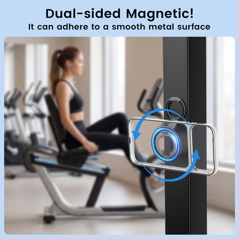 Double Sided Magnetic Kickstand,360°Rotation Cell Phone Grip Stand Finger Ring for iPhone 17 Pro Max 16 15 14 13 12 MagSafe Accessories,Fit Magnetic Car Mount, Black