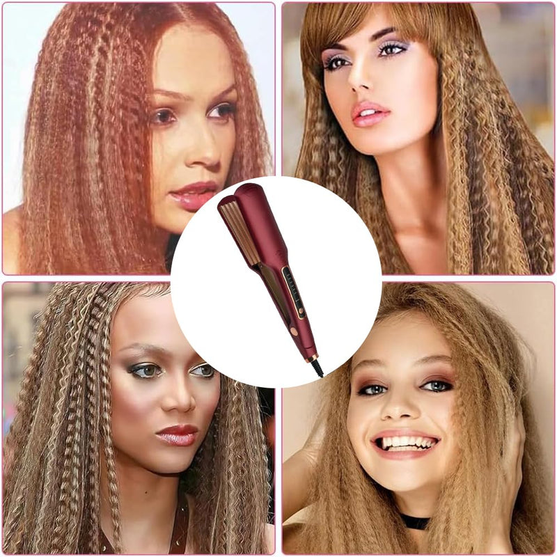 Hair Crimper for Women, Professional Crimper Hair Tool, Ceramic Crimper Wave Curling with 6 Adjustable Temperatures, Iron Wand Wet Dry Styling Tool for Fluffy, Corn, Perm, Waves, Straight Hair Red