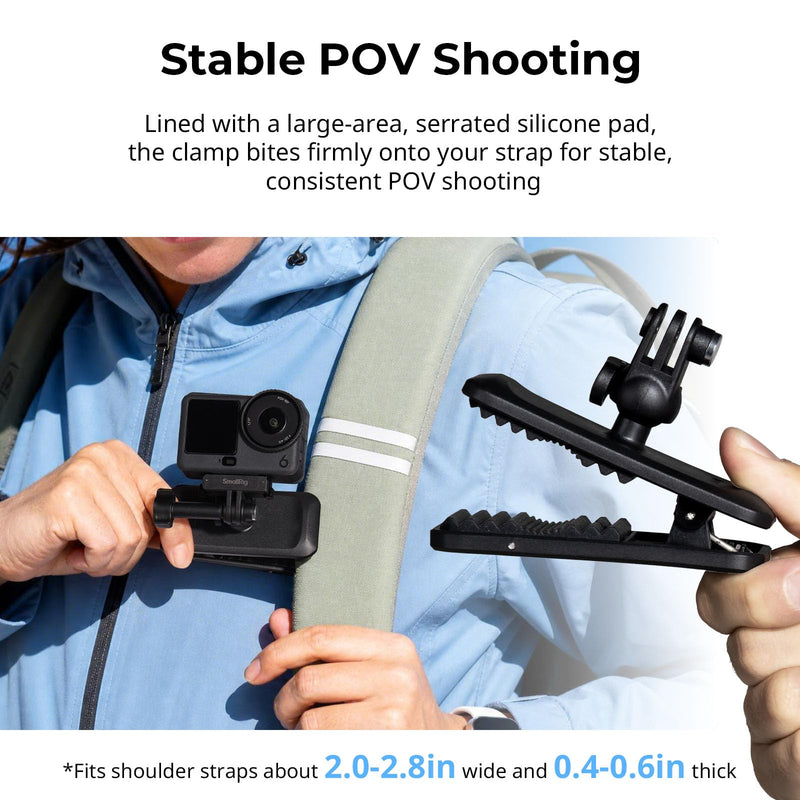 SMALLRIG Backpack Clip Mount for DJI Osmo Action 6/Nano, 360° Ball Head & 2-Prong Mount, Magnetic Adapter& Foldable Hook, POV Shooting for Hiking/Vlogging - 6307 Backpack Strap Clip