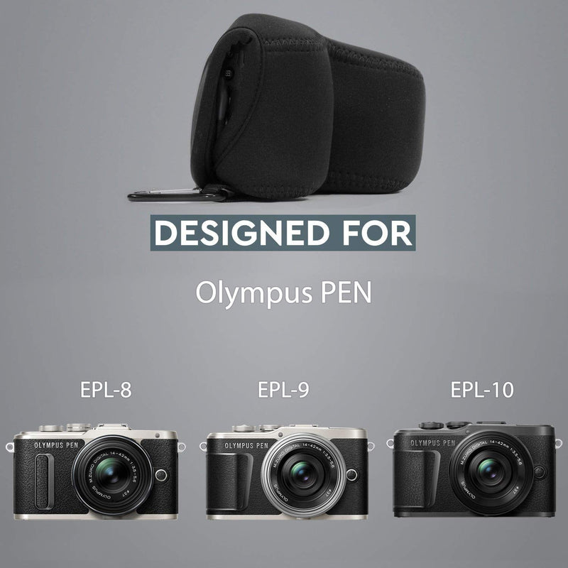 MegaGear Olympus PEN E-PL9, E-PL8 Ultra Light Neoprene Camera Case, with Carabiner - Black - MG1017