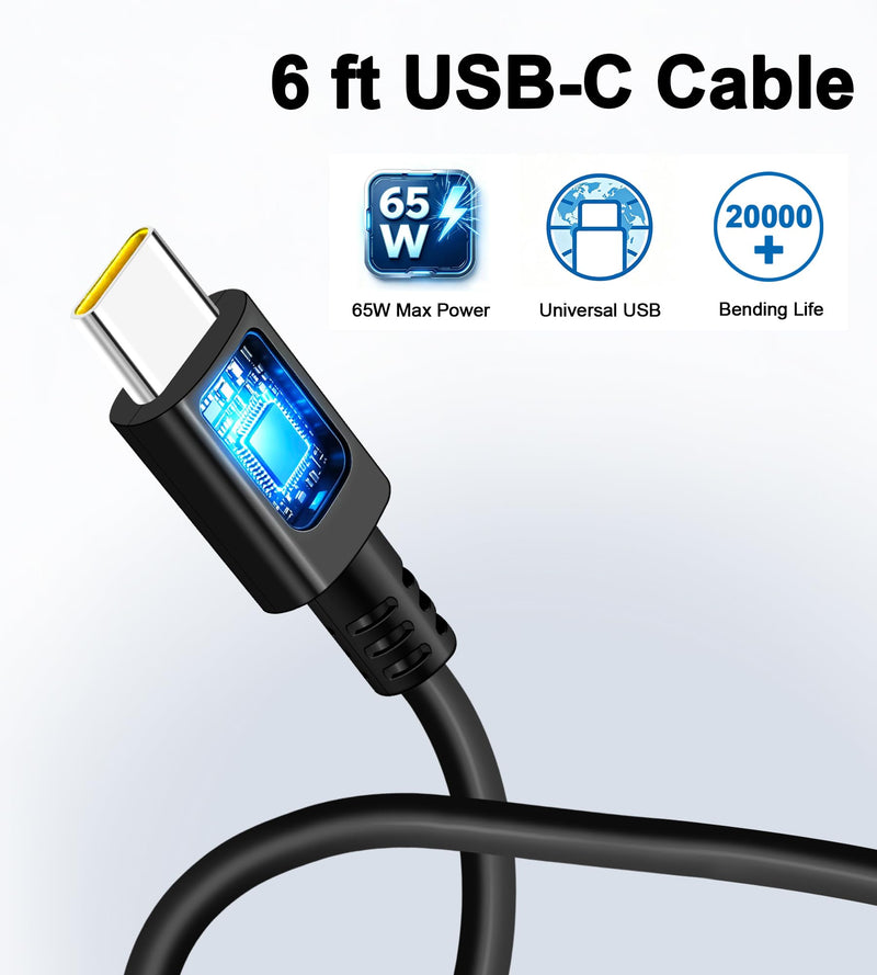 65W USB C Charger Compatible with Lenovo ASUS Laptop Computer Charger | Chromebook Charger Compatible with HP, Acer, Samsung Galaxy, Huawei Matebook Laptop Gloss Black