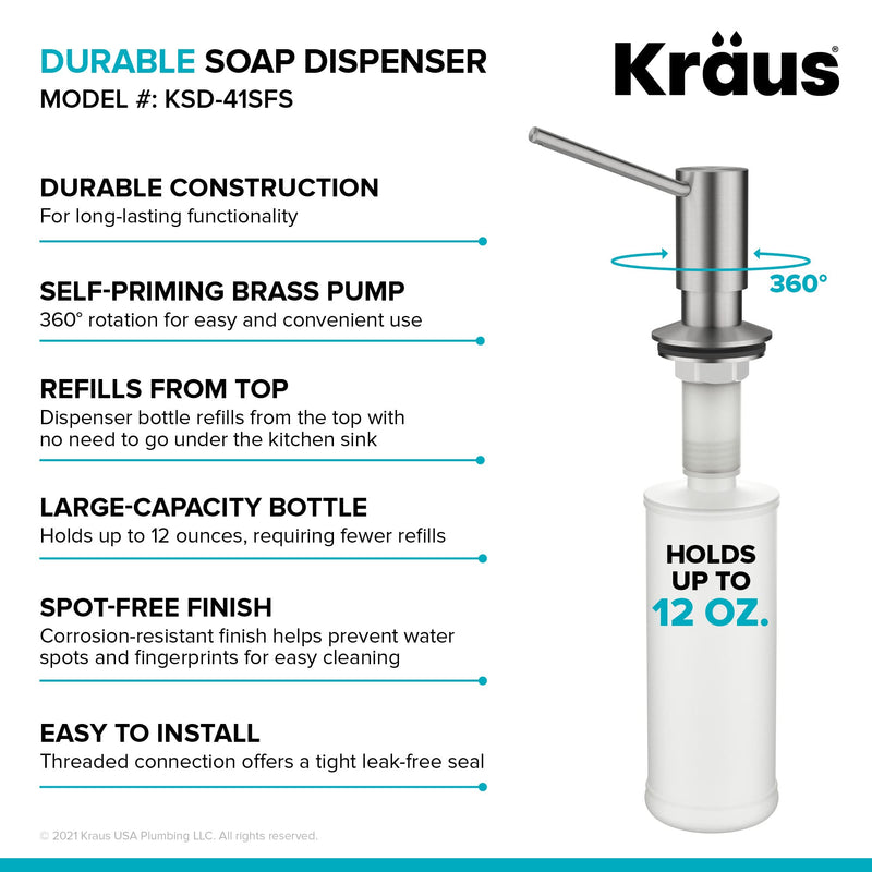 KRAUS Kitchen Soap and Lotion Dispenser in Spot Free Stainless Steel, KSD-41SFS Modern Style