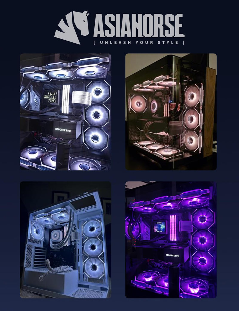 AsiaHorse AMICI-5GT RGB PC Fans, Infinity Mirror ARGB Fans HDB Bearing Fan Speeds Up to 1800 RPM with 24 LED Lights, Reverse Blade Fan Compatible Motherboard Aura SYNC (Not Wireless Connection) 120mmBlack-3packs