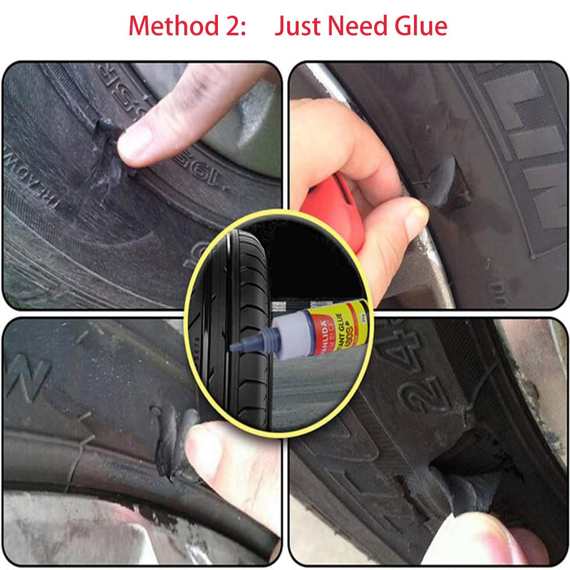 Black Tire Glue with Patch, Sidewall Emergency External Tire Repair Kit, Puncture Repair Anywhere for Tubeless Tires Rubber for ATV UTV Off-road Vehicles Car Motorcycle Tractors Van Trailer Lawn Mower 20g