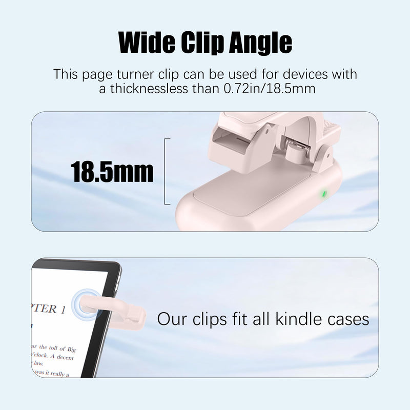 Ring Page Turner for Kindle, Clicker for Kindle Paperwhite, Thick Case Friendly by Holding Devices up to 18.5mm, 20 Days Long Battery Life, Works with iPhone iPad Android Tablets E-Readers-Pink