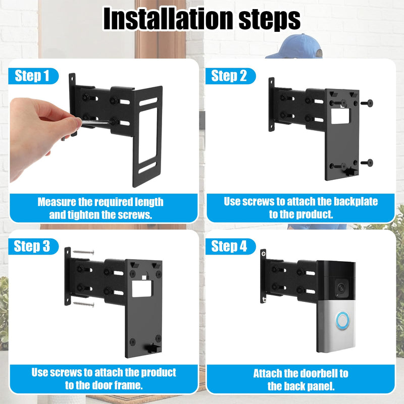 Novabright Aluminum Adjustable Doorbell Extender Compatible with Ring (2nd Generation) Brick Mount Extension Doorbell Mount Quality Aluminum Material for Brick Wall Visibility and Angle (1.5–4 Inch) 1.5–4 Inch