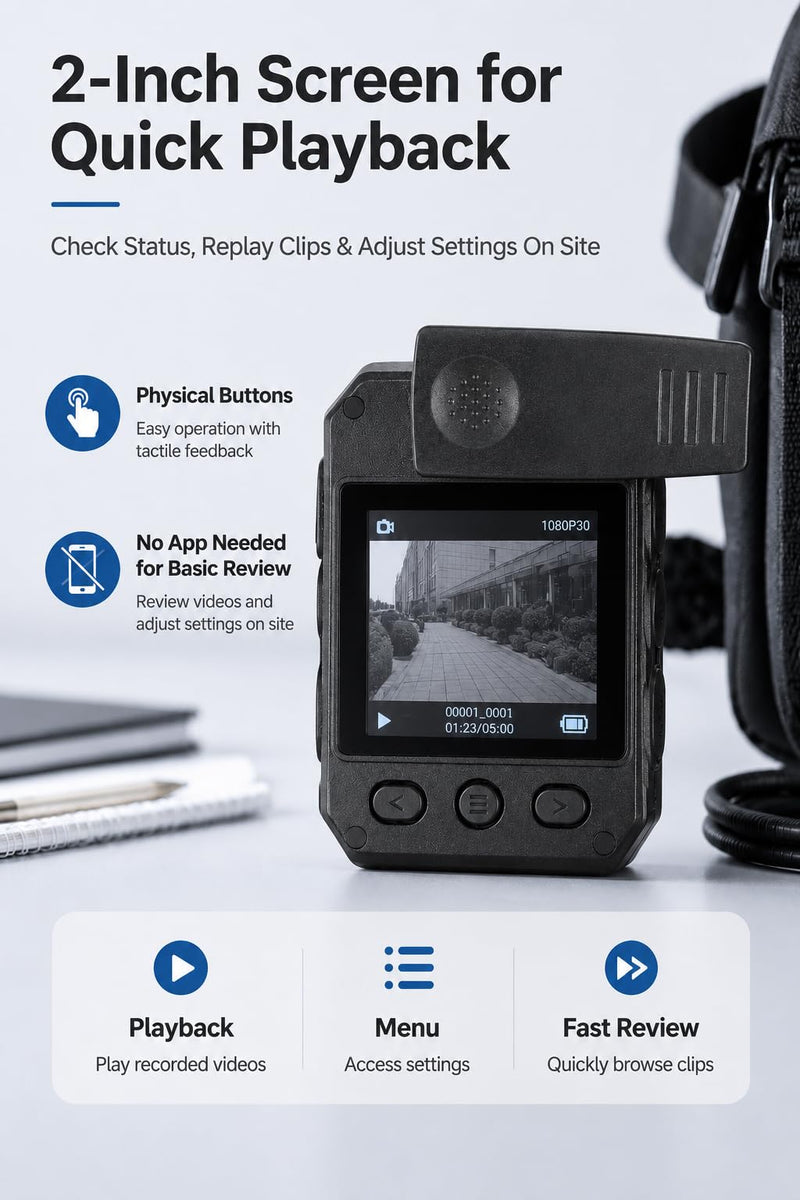 SPIKECAM 10 Hours Body Cameras with Audio and Video Recording, Real 1080P Body Cam for Security Guards, 2-Inch Screen Bodycam with Clear IR Night Vision, USB-C, 360° Clip 32G