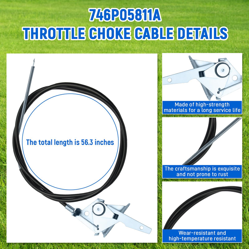 Throttle Choke Cable 746P05811A Replacement for CUB Cadet 51.0 Lg ZT1 ZTX4 Ultima 42 46 48 54 60 746-05811A for Cub Cadet Throttle Cable