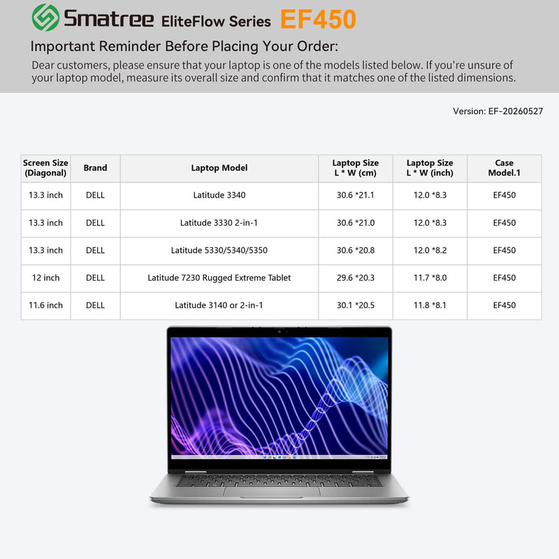 Smatree EliteFlow Laptop Sleeve Case for 13.3 inch DELL Latitude 5350/5340 | for 13.3 inch DELL Latitude 5330/3340/3330 2-in-1,for 12 inch Latitude 7230,for 11.6inch Latitude 3140 or 2-in-1(EF450) Black for 11.6-13.3 inch Latitude(EF450)