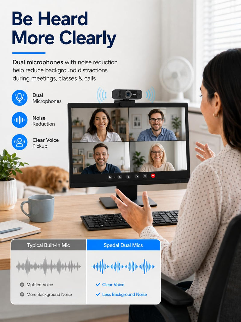 1080P Webcam with Microphone for Laptop and Desktop | Wide-angle web camera with auto light correction and plug-and-play setup for Zoom, video calls, streaming and classes.