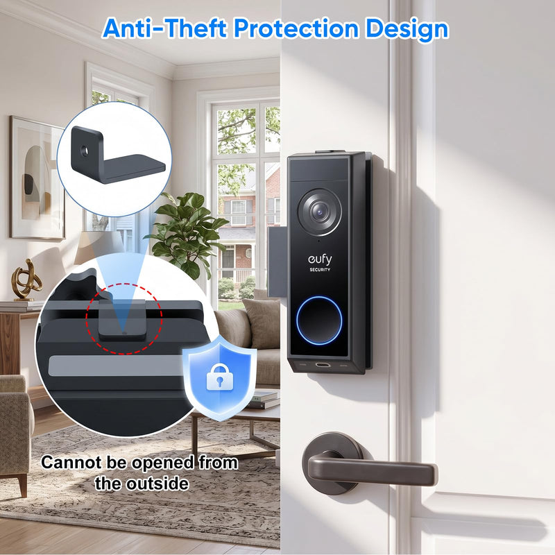 Anti-Theft Doorbell Mount for Eufy Doorbell E340/C30/C31, No-Drill Adjustable Mounting Bracket for Eufy Doorbell Camera E340, Fully Metal Video Door Camera Mount for Home Apartment Rentals Room