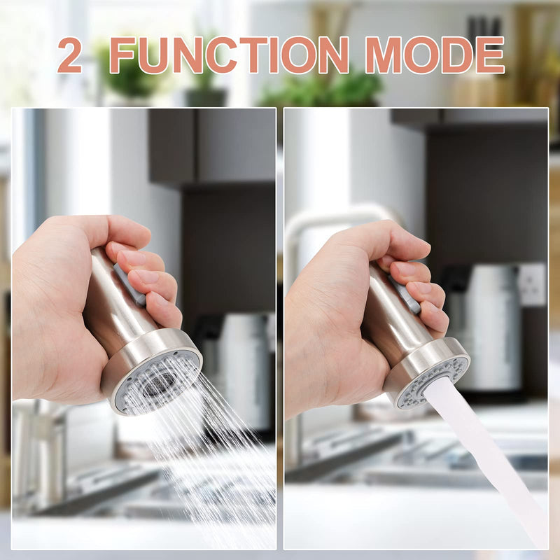 Pull Down Faucet Replacement Head, 2 Function Mode Kitchen Faucet Sprayer Head, G12 Pull Out Kitchen Faucet Spray Head Replacement for Kitchen Tap Sprayer Replacement, Brushed Nickel