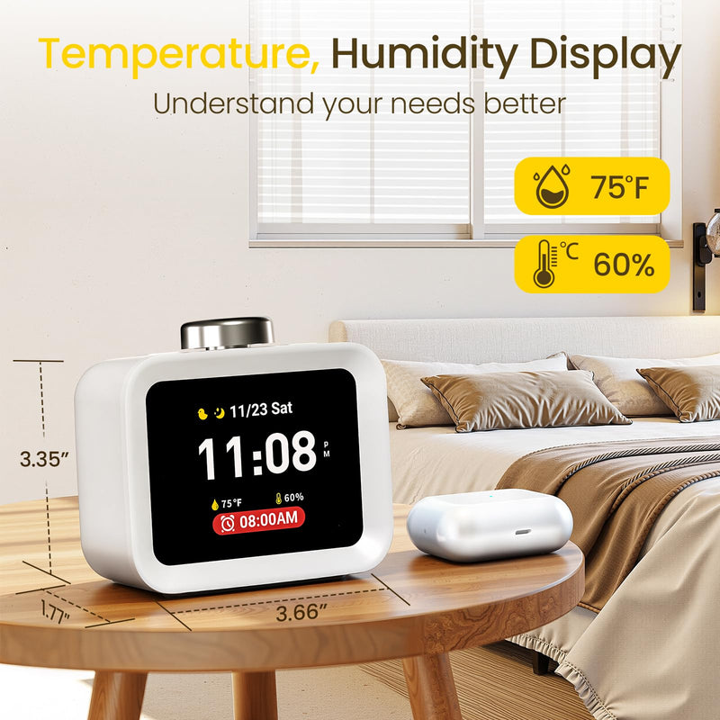 AIRIVO Alarm Clock, Colorful LCD Display with 8 Visual Themes, 4 Digital Alarms with 30 White Noise for Bedrooms, 112dB Loud Alarm Clock with Hourly Chime for Heavy Sleepers, Gift for Kids Teens